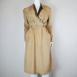 Vintage 80's Tan Faux Suede Midi Dress